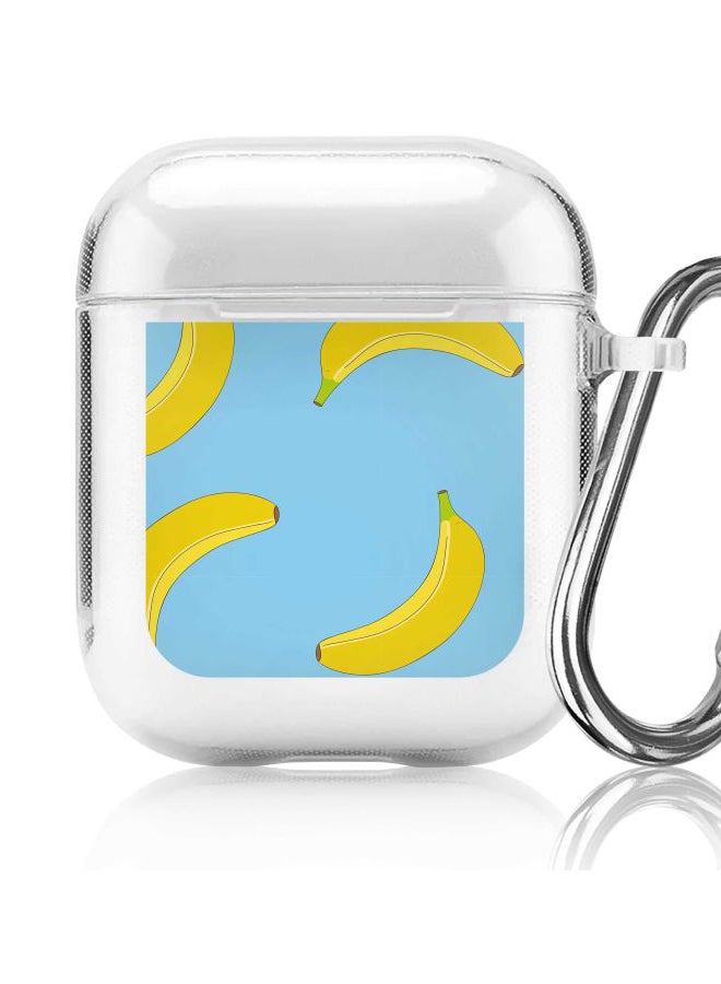 Stylizedd Classic Series Rolling Bananas Printed Case Cover With Carabiner For Apple AirPods 2/1 Clear/Blue/Yellow - Image 2