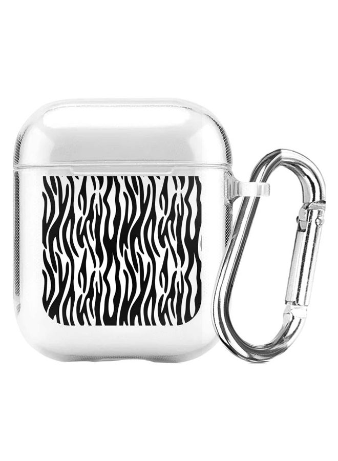 ستايلايزد حافظة واقية بتصميم مخطط بنمط جلد حمار وحشي من سلسلة كلاسيك كلير مع حلقة بقفل زنبركي لسماعة أبل آيربودز 1/2 شفاف/أسود/أبيض - Image 1