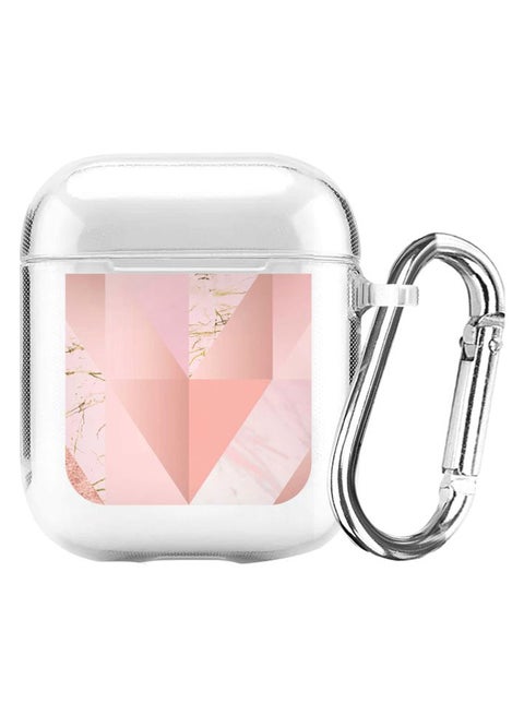 Classic Series Printed Case With Carabiner For Apple AirPods 2/1 Clear/Pink
