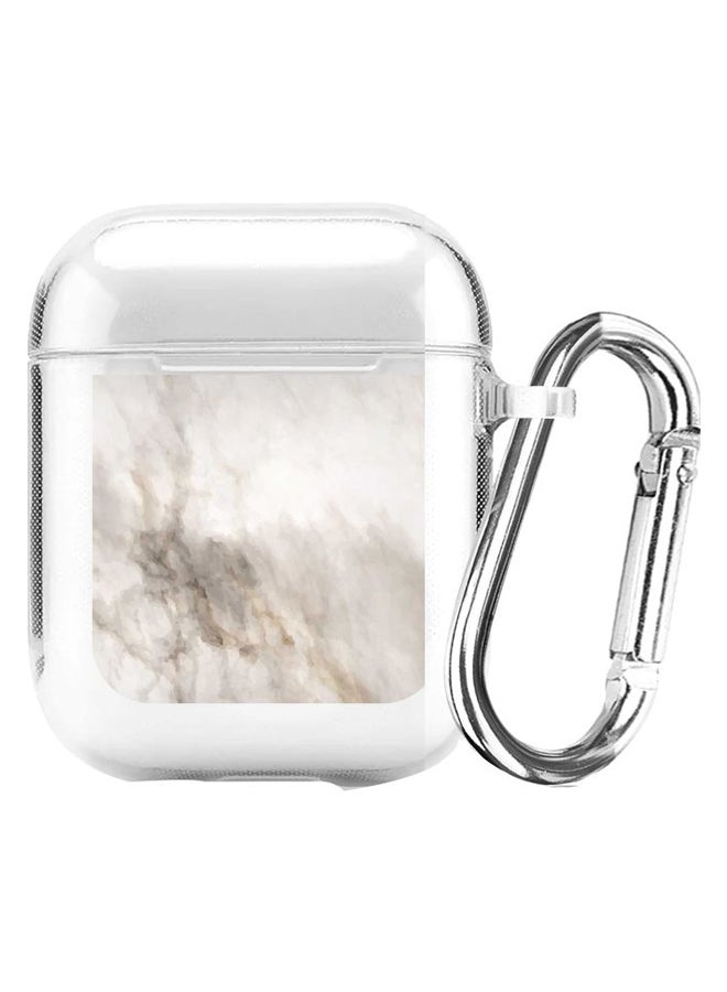 Stylizedd Classic Clear Series Marble Patterned Case Cover With Carabiner For Apple AirPods 2/1 Clear/Grey  - Image 1