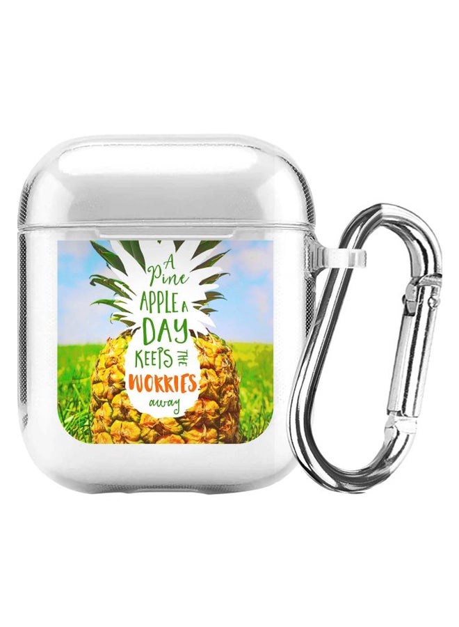 ستايلايزد حافظة واقية بطبعة عبارة "Pineapple
 A Day" من السلسلة الكلاسيكية مع حلقة بقفل زنبركي لسماعات أبل آيربودز 2/1 شفاف/أخضر/برتقالي - Image 1