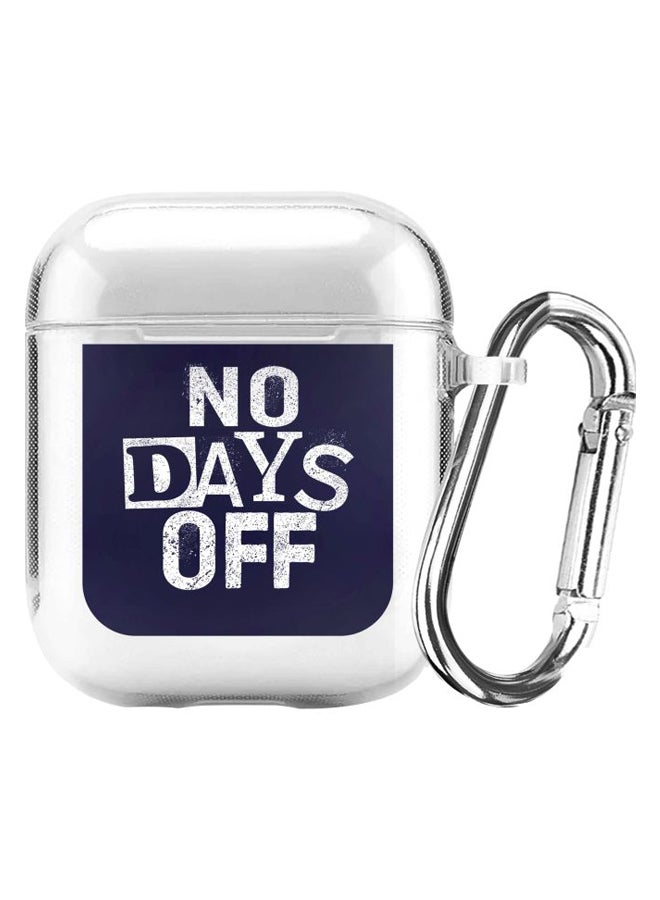 ستايلايزد غطاء حماية واقٍ مطبوع عليه عبارة "No Days Off" مع مشبك بقفل زنبركي لسماعات أبل آيربودز 2/ 1 أزرق / أبيض - Image 1