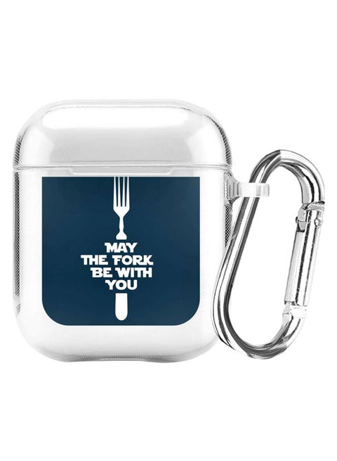 Classic Series The Fork Printed Case Cover With Carabiner For Apple AirPods 2/1 Clear/Blue