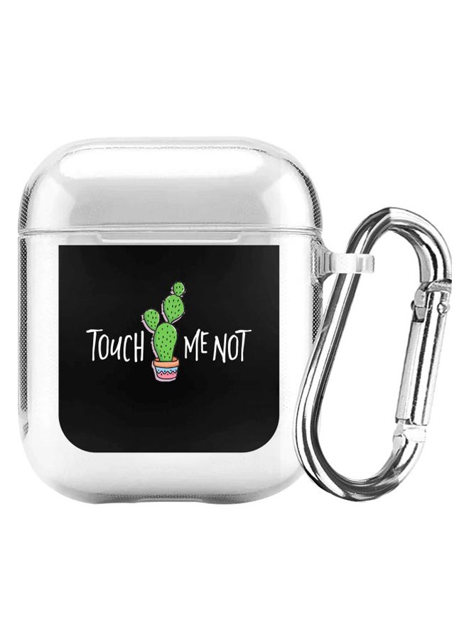 ستايلايزد علبة حماية من سلسلة كلاسيك مطبوع عليها عبارة "Touch Me Not" ومزودة بحلقة بقفل زنبركي لسماعات أبل آيربودز 2/ ‏1 شفاف/أسود/أخضر - Image 1