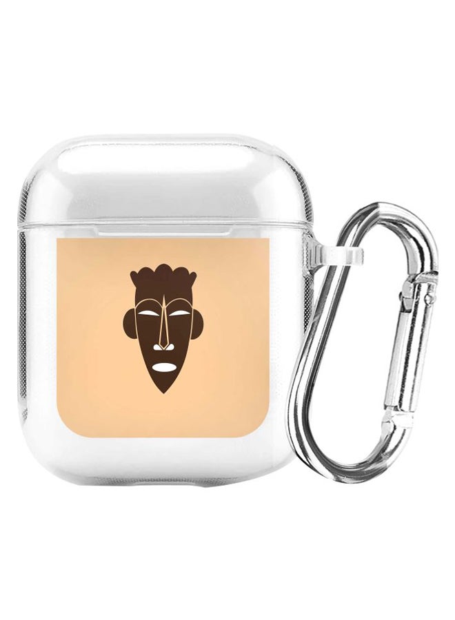Stylizedd Classic Series Tribal Mask Printed Case Cover With Carabiner For Apple AirPods 2/1 White/Beige/Brown  - Image 1