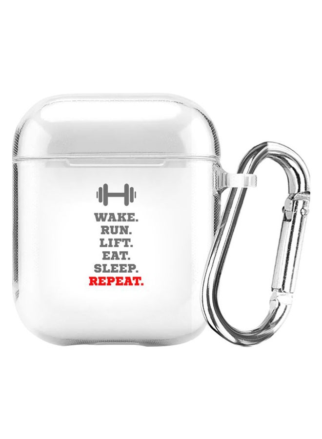 ستايلايزد حافظة حماية من سلسلة كلاسيك كلير مطبوع عليها عبارة تعبر عن الروتين الاعتيادي مزودة بحلقة بقفل زنبركي لسماعات أبل آيربودز 2/ 1 شفاف/رمادي/أحمر - Image 1