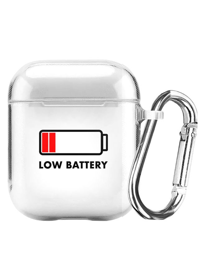 ستايلايزد غطاء حماية من سلسلة كلاسيك بطبعة عبارة "Low Battery" لسماعات أبل آيربودز 2/1 مزود بحلقة شفاف/أسود/أحمر - Image 1