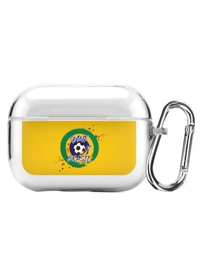 ستايلايزد غطاء حماية من سلسلة كلاسيك بطبعة "Game on Brazil" مع حلقة تعليق لعلبة سماعات أبل آيربودز برو شفاف/ أصفر/ أخضر - Image 1