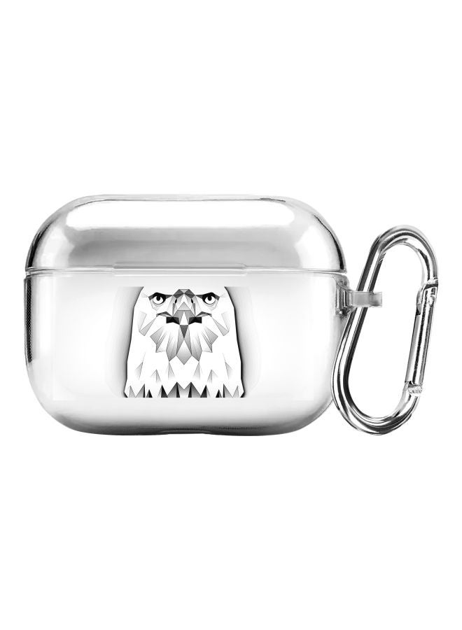 ستايلايزد غطاء حماية مع حلقة من سلسلة كلاسيك بطبعة نسر مرسوم بمضلعات هندسية لسماعات أبل آيربودز برو شفاف/أبيض/أسود - Image 1
