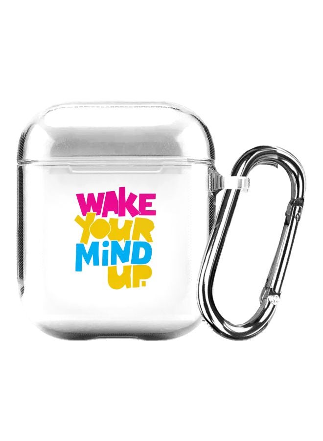 Stylizedd Classic Clear Series Wake Your Mind Up Printed Case Cover With Carabiner For Apple AirPods 1/2 Clear/Pink/Blue - Image 1