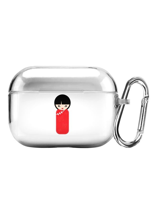 ستايلايزد غطاء حماية واقٍ بطبعة دمية صينية مع حلقة تعليق لسماعة أبل آيربودز برو شفاف/ أحمر/ أسود - Image 1