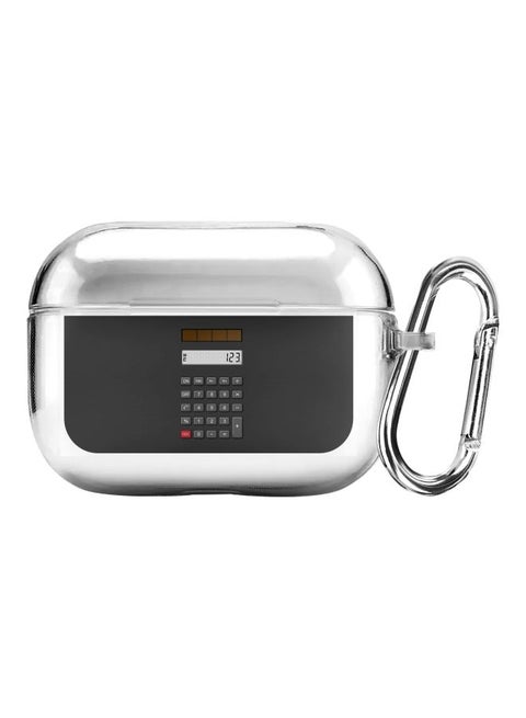 Classic Series Calculator Printed Case Cover With Carabiner For Apple AirPods Pro Clear/Grey/Red