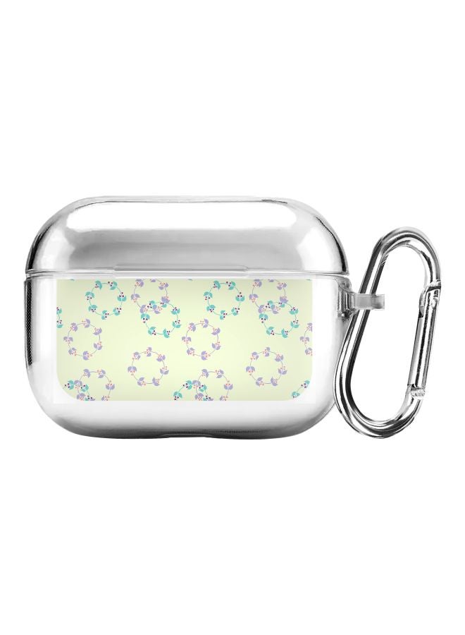 Stylizedd Classic Series Floral Wreath Printed Case Cover With Carabiner For Apple AirPods Pro Clear/Purple/Green  - Image 1