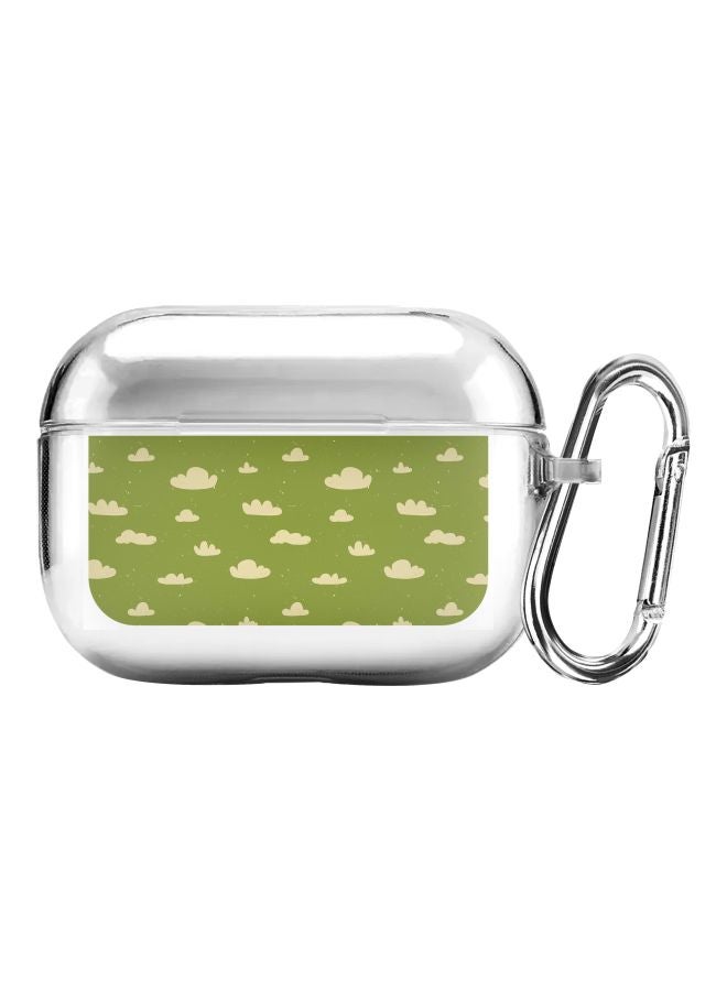 ستايلايزد غطاء حماية بطبعة سحب ومزود بحلقة للتعليق لسماعة أبل آيربودز برو أخضر / بيج - Image 1