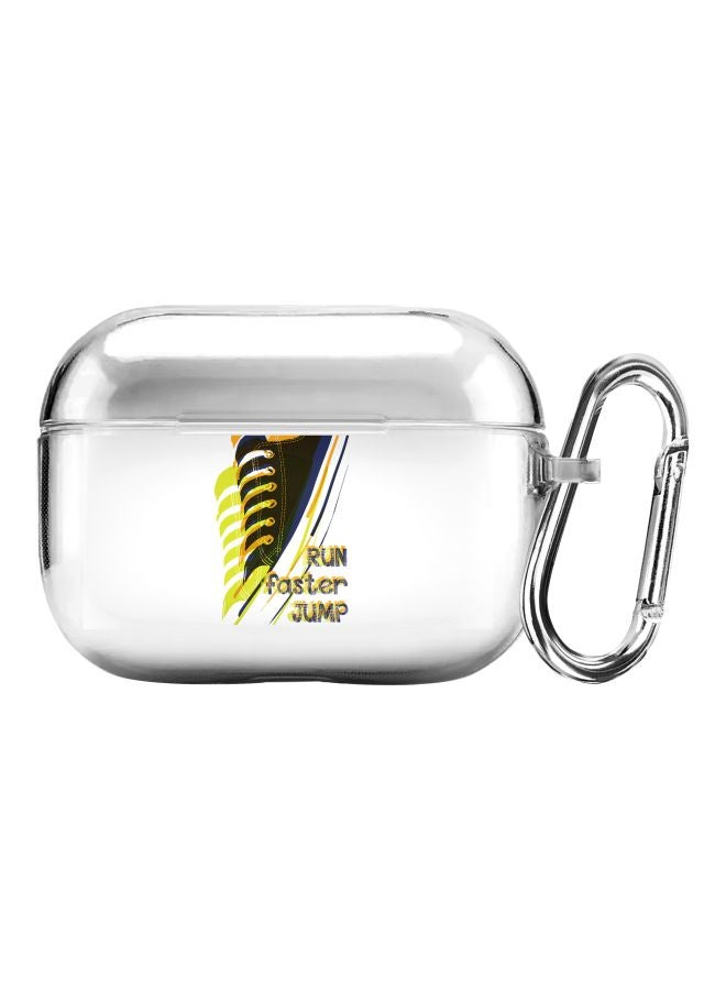 Stylizedd Classic Clear Series Run Faster Jump Higher Printed Case Cover With Carabiner For Apple AirPods Pro White/Black/Yellow - Image 1