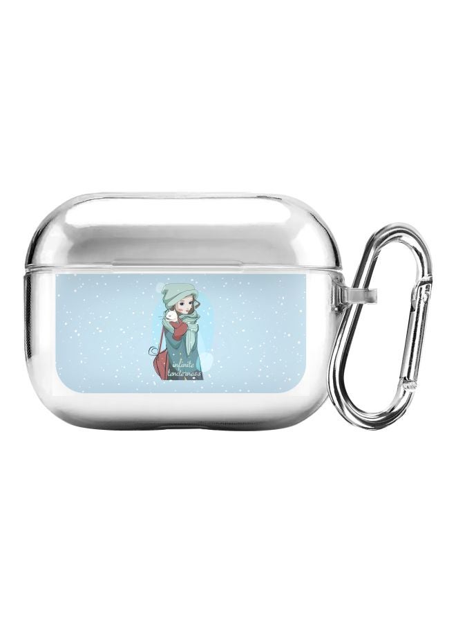 ستايلايزد علبة حماية مزودة بحلقة بقفل زنبركي من سلسلة كلاسيك بطبعة عبارة "Infinite Tenderness" لسماعات أبل آيربودز برو شفاف/ أزرق/ أبيض - Image 1