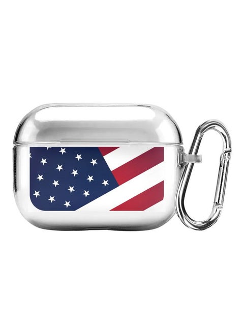 Classic Series Flag Of US Printed Case With Carabiner For Apple AirPods Pro Clear/Blue/Red