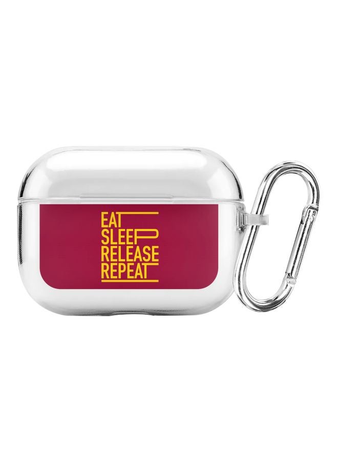 ستايلايزد غطاء حماية شفاف من سلسلة كلاسيك كلير بنمط مطبوع بعبارة "Eat Sleep Release Repeat" مزود بحلقة قفل بعروة لسماعة أبل آيربودز برو شفاف/ أحمر/ أصفر - Image 1