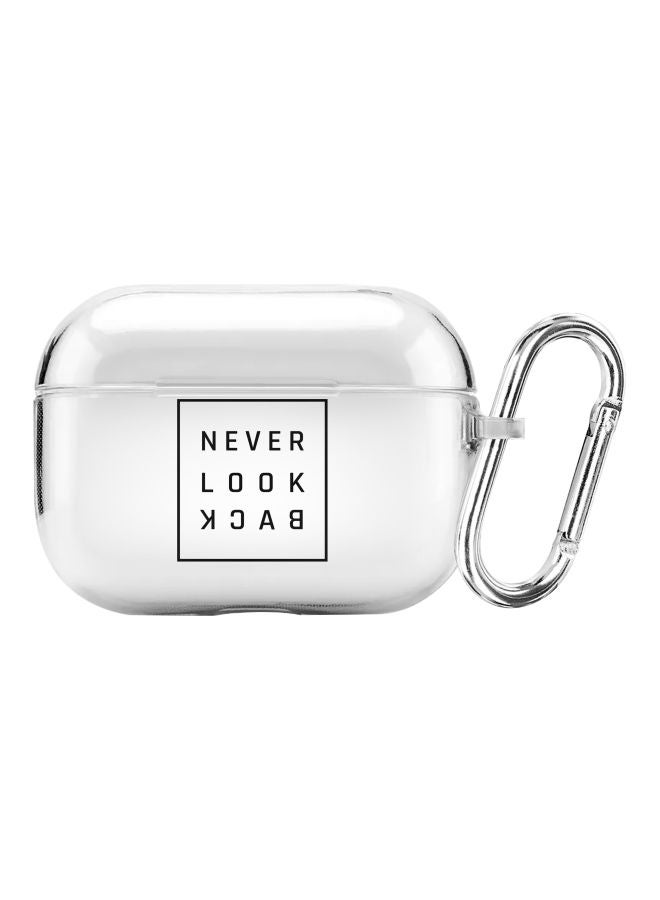ستايلايزد علبة شحن بطبعة عبارة "Never Look Back" من سلسلة كلاسيك لسماعات أبل آيربودز برو أبيض/ شفاف/ أسود - Image 1