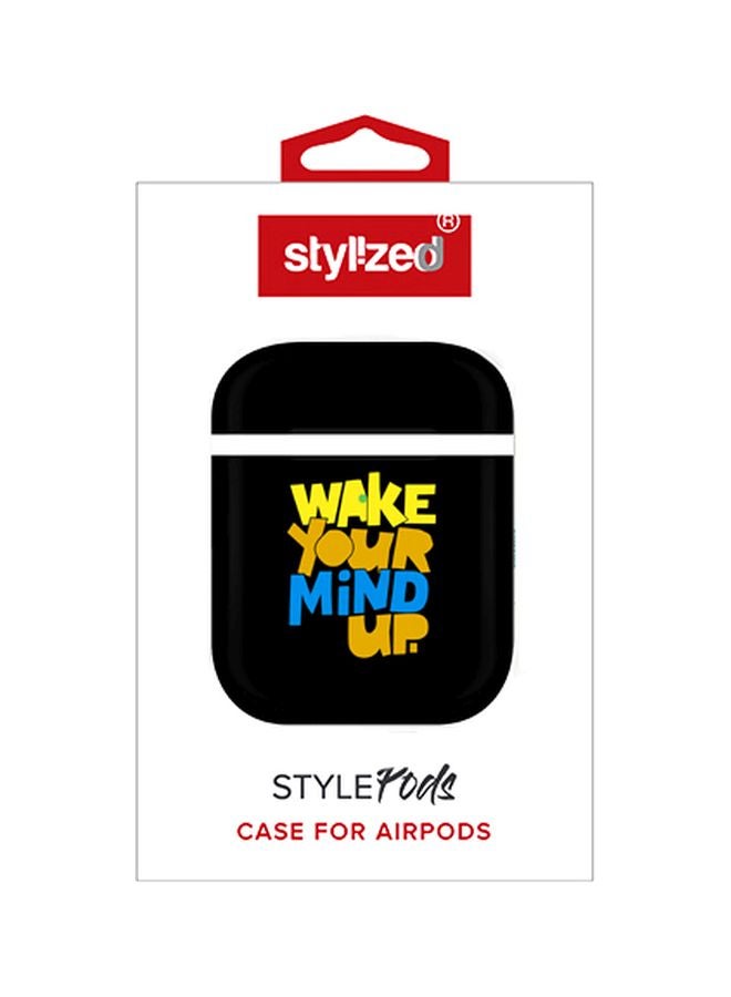 Stylizedd Wake Your Mind Up Printed Case Cover For Apple AirPods 2/1 Black/Yellow/Blue - Image 2