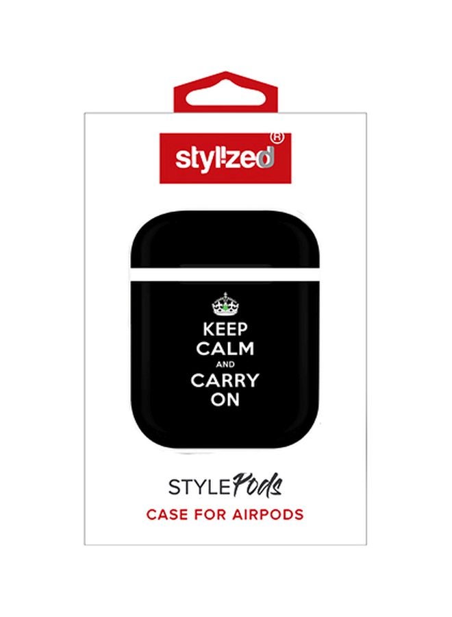 ستايلايزد غطاء حماية بطبعة Keep Calm And Carry On لسماعات أبل آيربودز 2/ 1 أسود/ أبيض - Image 2
