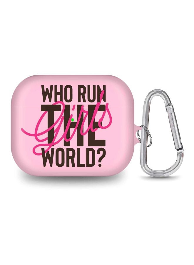 ستايلايزد حافظة حماية مزينة بطبعة العبارة "Who Run The World" ومزودة بحلقة لسماعات أبل آيربودز برو من الجيل 1‏/ 2 وردي/أسود - Image 2
