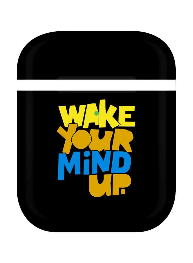 Stylizedd Wake Your Mind Up Printed Case Cover For Apple AirPods 2/1 Black/Yellow/Blue - Image 1