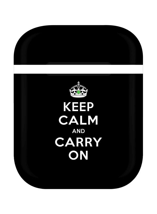 ستايلايزد غطاء حماية بطبعة Keep Calm And Carry On لسماعات أبل آيربودز 2/ 1 أسود/ أبيض - Image 1