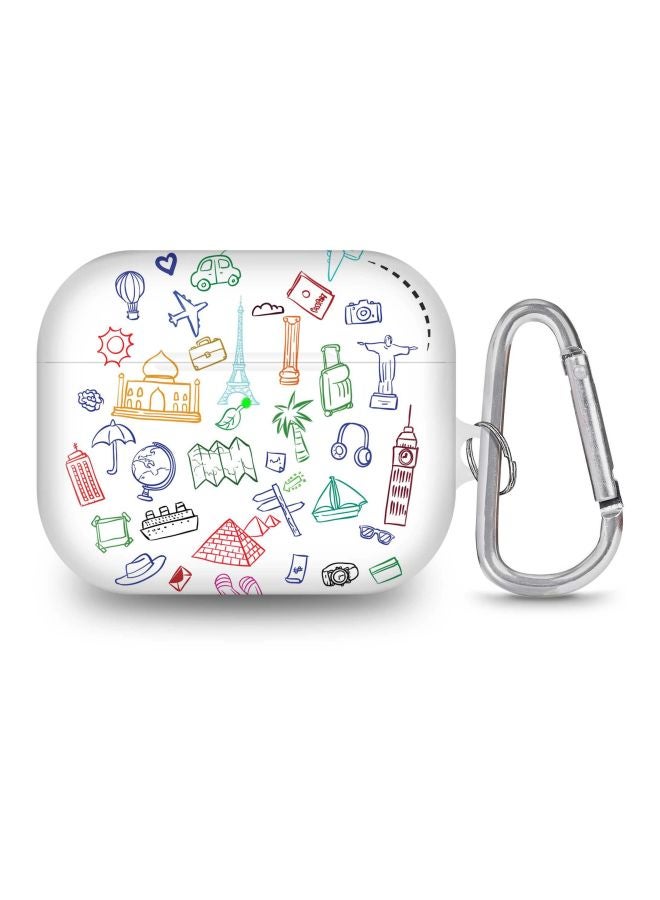 Stylizedd - Traveler Printed Case Cover With Carabiner For Apple AirPods Pro Generation 1/2 (2019) White/Blue/Yellow - Image 1