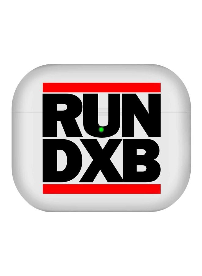 ستايلايزد علبة حماية مطبوع عليها عبارة 'Run DXB' ومزودة بحلقة بقفل زنبركي لسماعات أبل آيربودز برو الجيل 1/ 2 إصدار 2019 أبيض/أسود/أحمر - Image 1