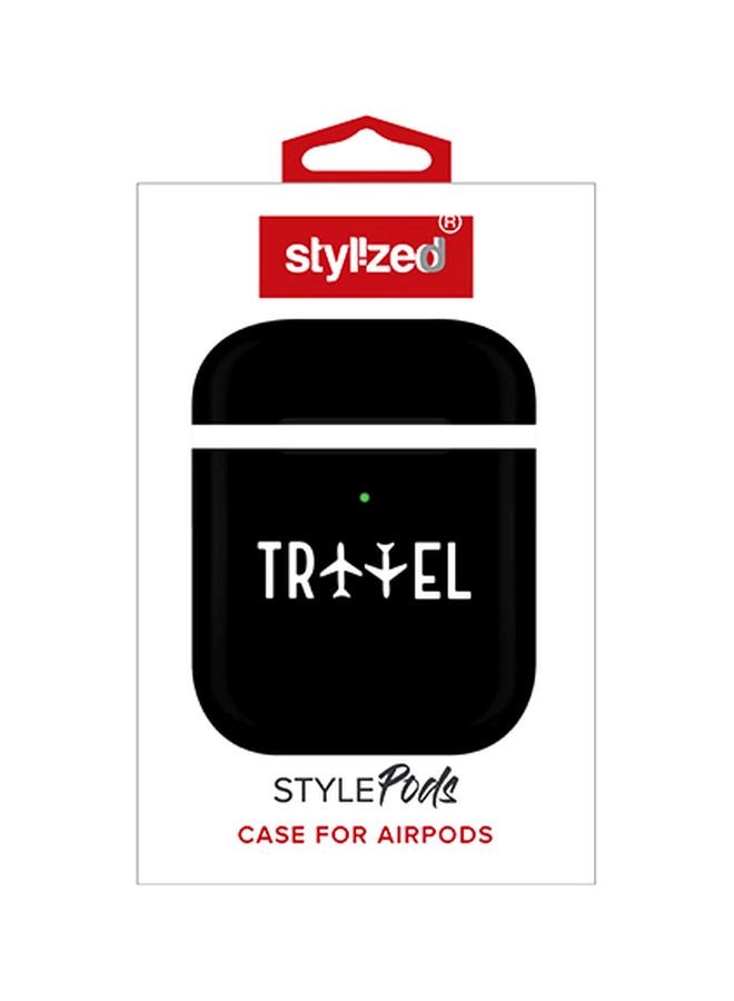 ستايلايزد غطاء حماية مطبوع عليه كلمة "Travel" لسماعات أبل آيربودز 2/1 أسود/ أبيض - Image 2