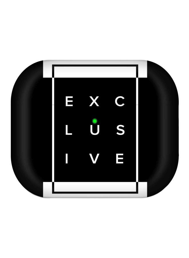 ستايلايزد غطاء حماية بطبعة كلمة "Exclusive" مع حلقة تعليق لسماعة أبل آيربودز برو من الجيل 1/2 (2019) أسود/ أبيض - Image 1