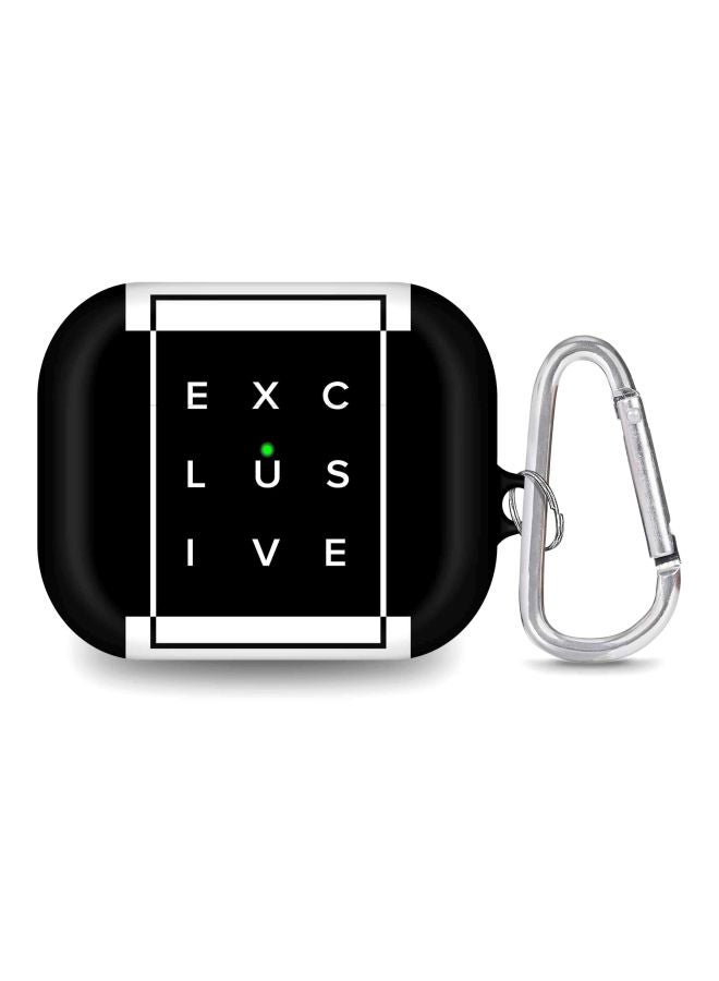 ستايلايزد غطاء حماية بطبعة كلمة "Exclusive" مع حلقة تعليق لسماعة أبل آيربودز برو من الجيل 1/2 (2019) أسود/ أبيض - Image 2