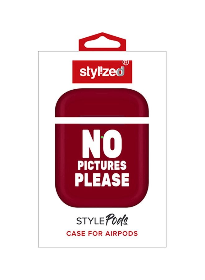 Stylizedd No Pictures Please Printed Case Cover For Apple AirPods 2/1 Red/White - Image 2