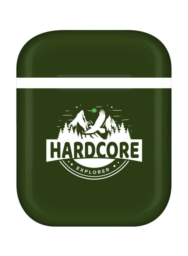 ستايلايزد غطاء حماية بطبعة عبارة Hardcore Explorer لسماعات أبل آيربودز 2/1 أخضر/أبيض - Image 1