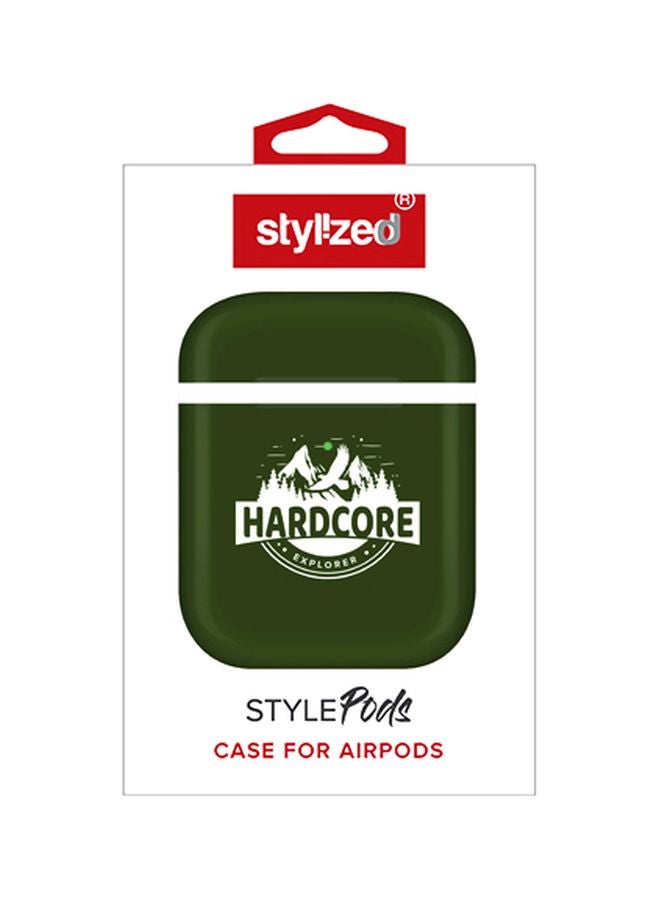 ستايلايزد غطاء حماية بطبعة عبارة Hardcore Explorer لسماعات أبل آيربودز 2/1 أخضر/أبيض - Image 2