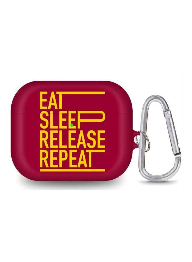 Eat Sleep Release Repeat Printed Case Cover With Carabiner For Apple AirPods Pro Generation 1/2 (2019) Red/Yellow