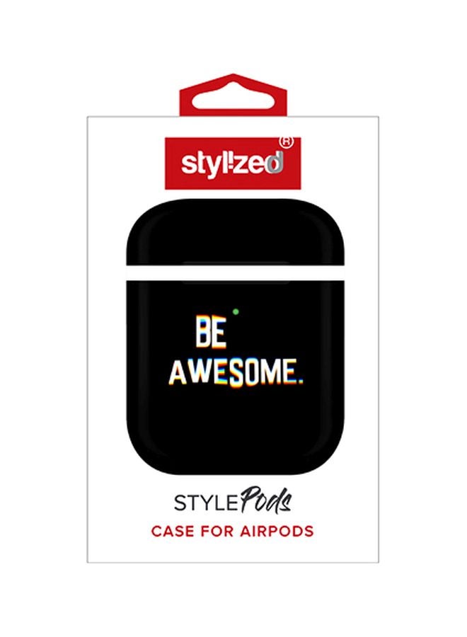 ستايلايزد علبة حماية بطبعة عبارة "Be Awesome" لسماعات أبل آيربودز 2/1 أسود/ أبيض - Image 2