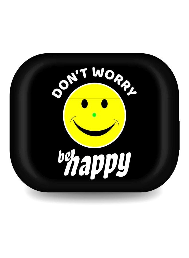 ستايلايزد حافظة حماية بطبعة عبارة "Don't Worry Be Happy" مع حلقة معدنية لسماعات أبل آيربودز برو 2/1 إصدار 2019 أسود/ أصفر/ أبيض - Image 2