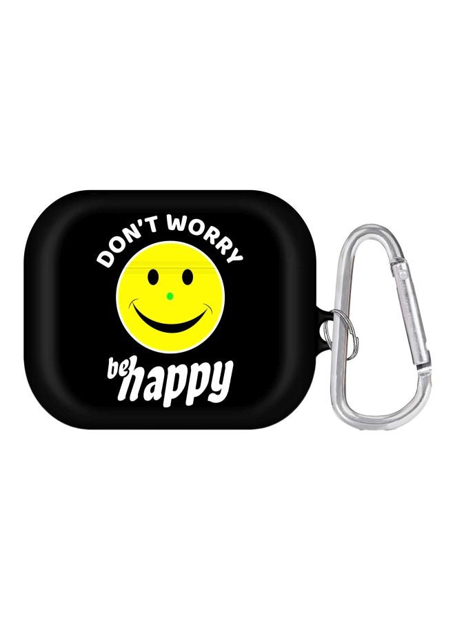 ستايلايزد حافظة حماية بطبعة عبارة "Don't Worry Be Happy" مع حلقة معدنية لسماعات أبل آيربودز برو 2/1 إصدار 2019 أسود/ أصفر/ أبيض - Image 1