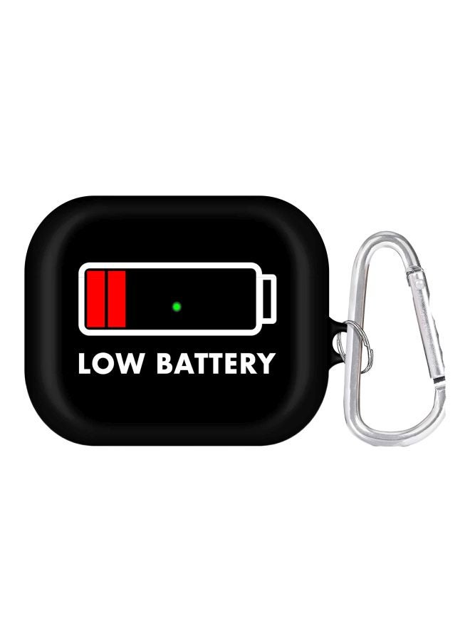 ستايلايزد علبة حماية بطبعة عبارة Low Battery بحلقة للتعليق لسماعة أبل آيربودز برو الجيل 1/2 (2019) أسود/أحمر/أبيض - Image 1