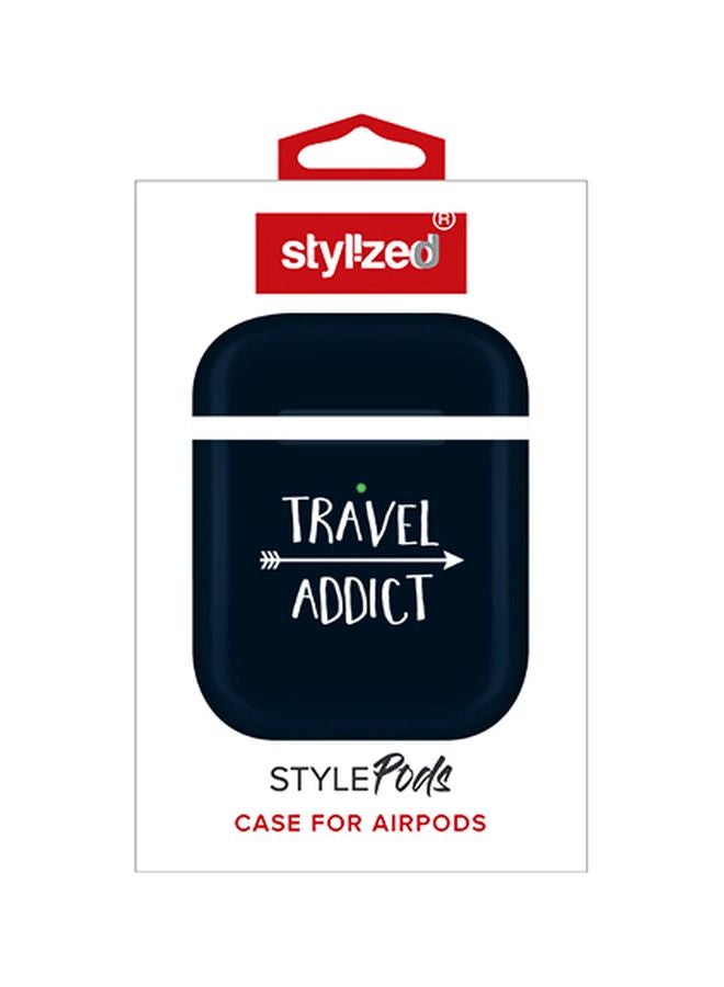 ستايلايزد غطاء حماية بطبعة عبارة "Travel Addict" لسماعات أبل آيربودز 2/1 أزرق / أبيض - Image 2