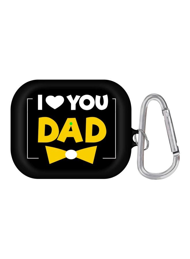 ستايلايزد حافظة حماية مطبوع عليها عبارة "I Love You Dad" ومزودة بحلقة بقفل زنبركي لسماعات أبل آيربودز برو جينيراشن 1/ 2 إصدار (2019) أسود/ أصفر/ أبيض - Image 1