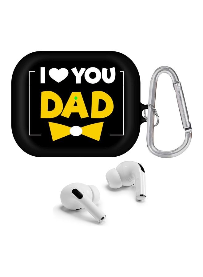 ستايلايزد حافظة حماية مطبوع عليها عبارة "I Love You Dad" ومزودة بحلقة بقفل زنبركي لسماعات أبل آيربودز برو جينيراشن 1/ 2 إصدار (2019) أسود/ أصفر/ أبيض - Image 2