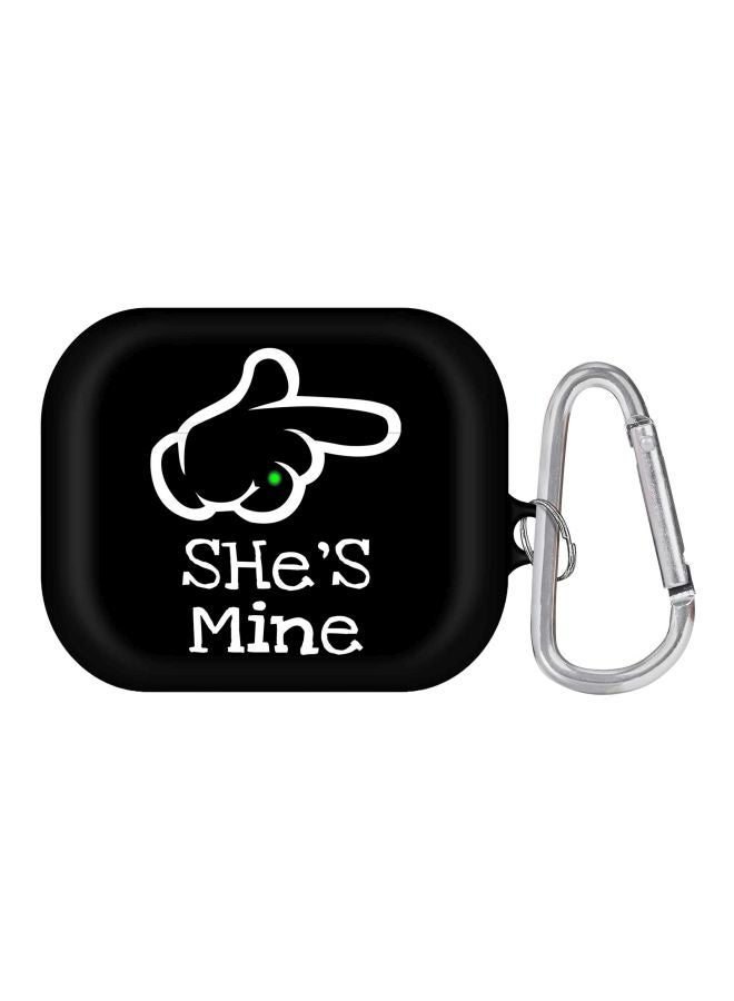 ستايلايزد علبة مزينة بعبارة "She's Mine" مع حلقة بقفل زنبركي لسماعات أبل آيربودز برو - جيل 1/ 2 (إصدار 2019) أسود/ أبيض - Image 1