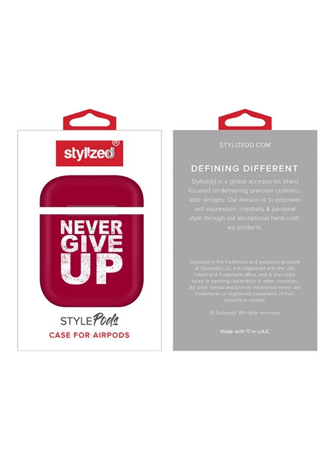 ستايلايزد علبة حماية بطبعة عبارة "Never Ever Give Up" لسماعات أبل آيربودز 2/ 1 أحمر/أبيض - Image 2