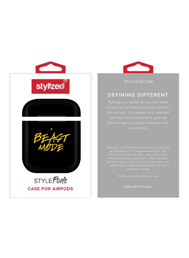 ستايلايزد حافظة حماية بطبعة عبارة "Beast Mode" لسماعات أبل آيربودز ‎2/ 1 أسود/ أصفر - Image 2