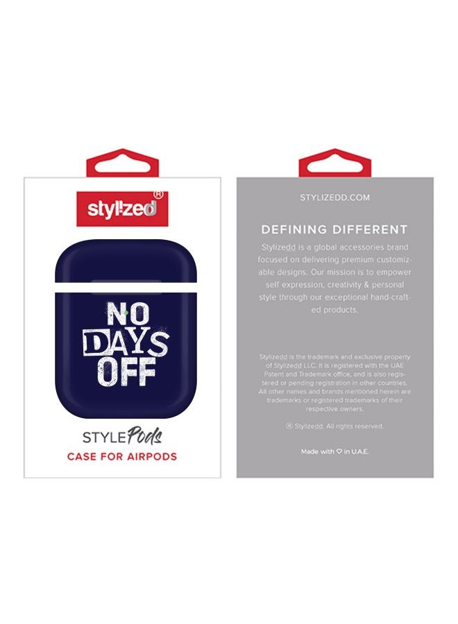 ستايلايزد علبة حماية واقية بطبعة "No Days Off" لسماعات أبل آيربودز 1/2 أزرق / أبيض - Image 2
