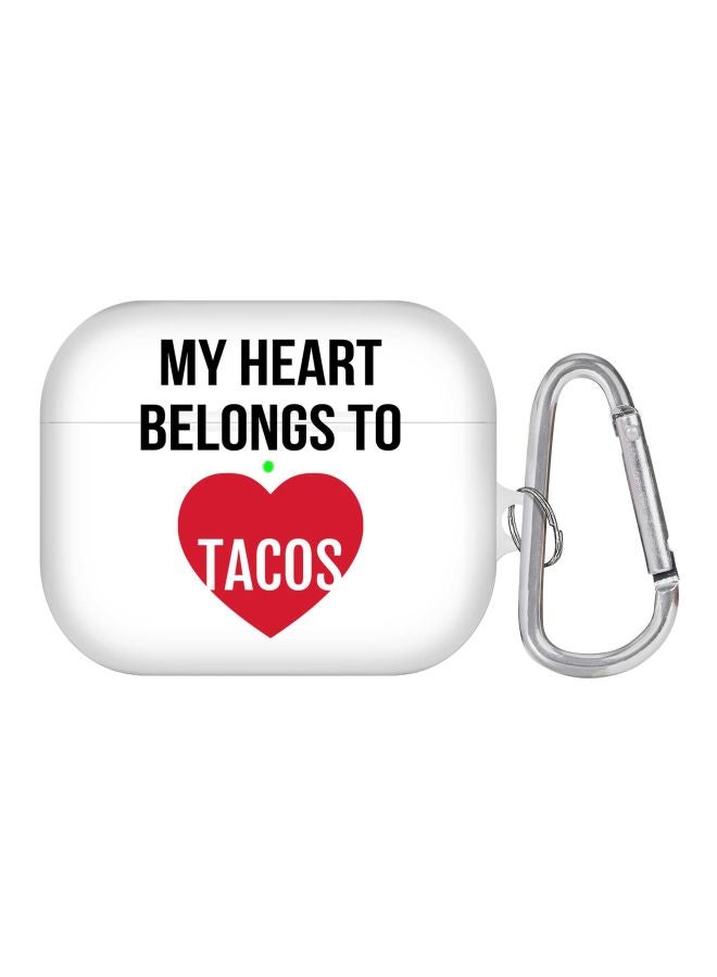 Stylizedd My Heart Belongs To Tacos Printed Case With Carabiner For Apple AirPods Pro White/Black/Red - Image 1
