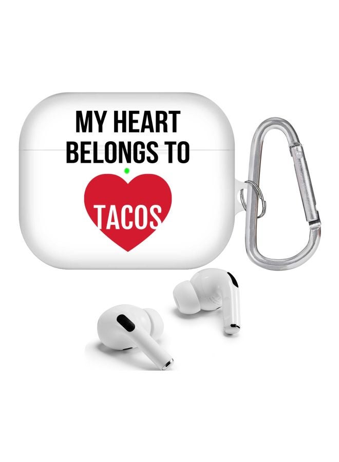 Stylizedd My Heart Belongs To Tacos Printed Case With Carabiner For Apple AirPods Pro White/Black/Red - Image 2